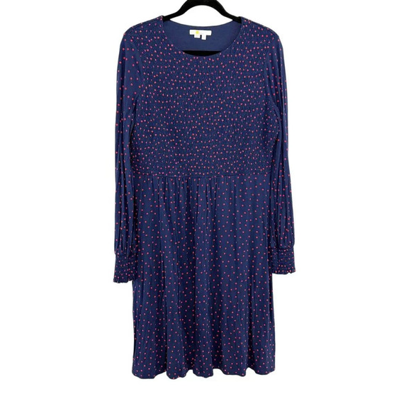 Boden Dresses & Skirts - Boden Navy & Red Polka Dot Smocked Long Sleeve Jersey Knit Dress Women's US 14L